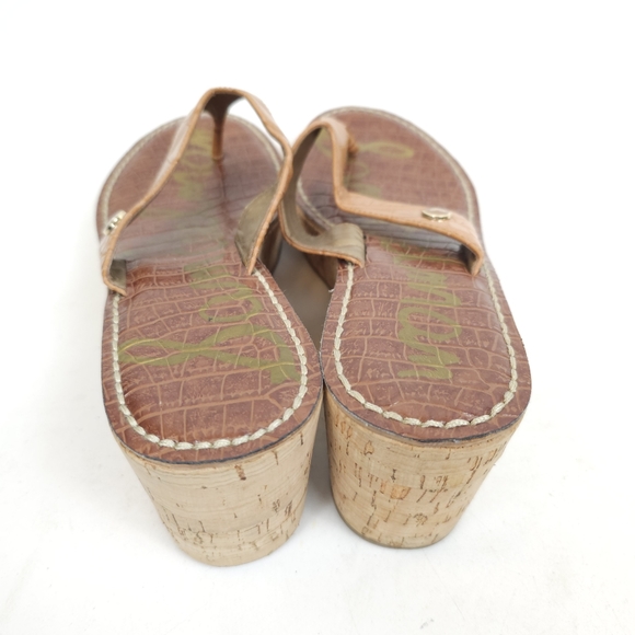 Sam Edelman Romy Platform Tan Thong Sandals Shoes Size 9 Cork Wedge - Picture 5 of 11